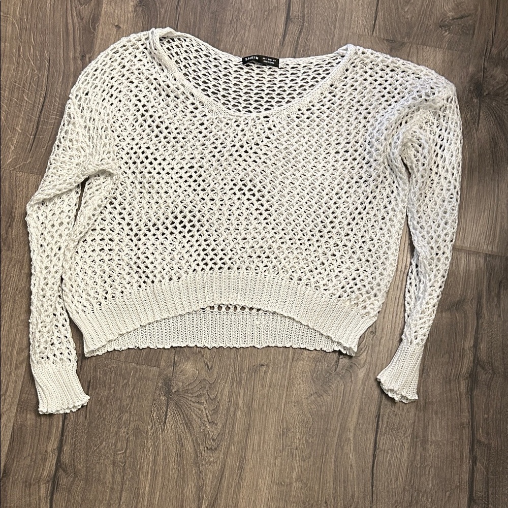 SHEIN White Open-Knit Sweater